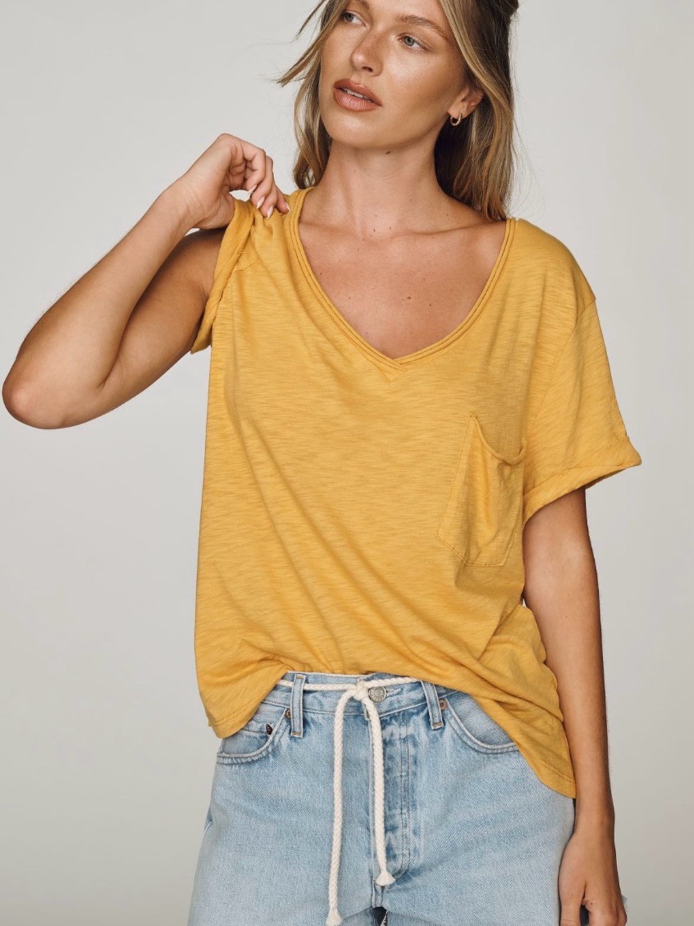 Pilcro V-Neck Pocket Tee in Mustard